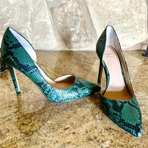 INC Green Snakeskin Pattern Heels